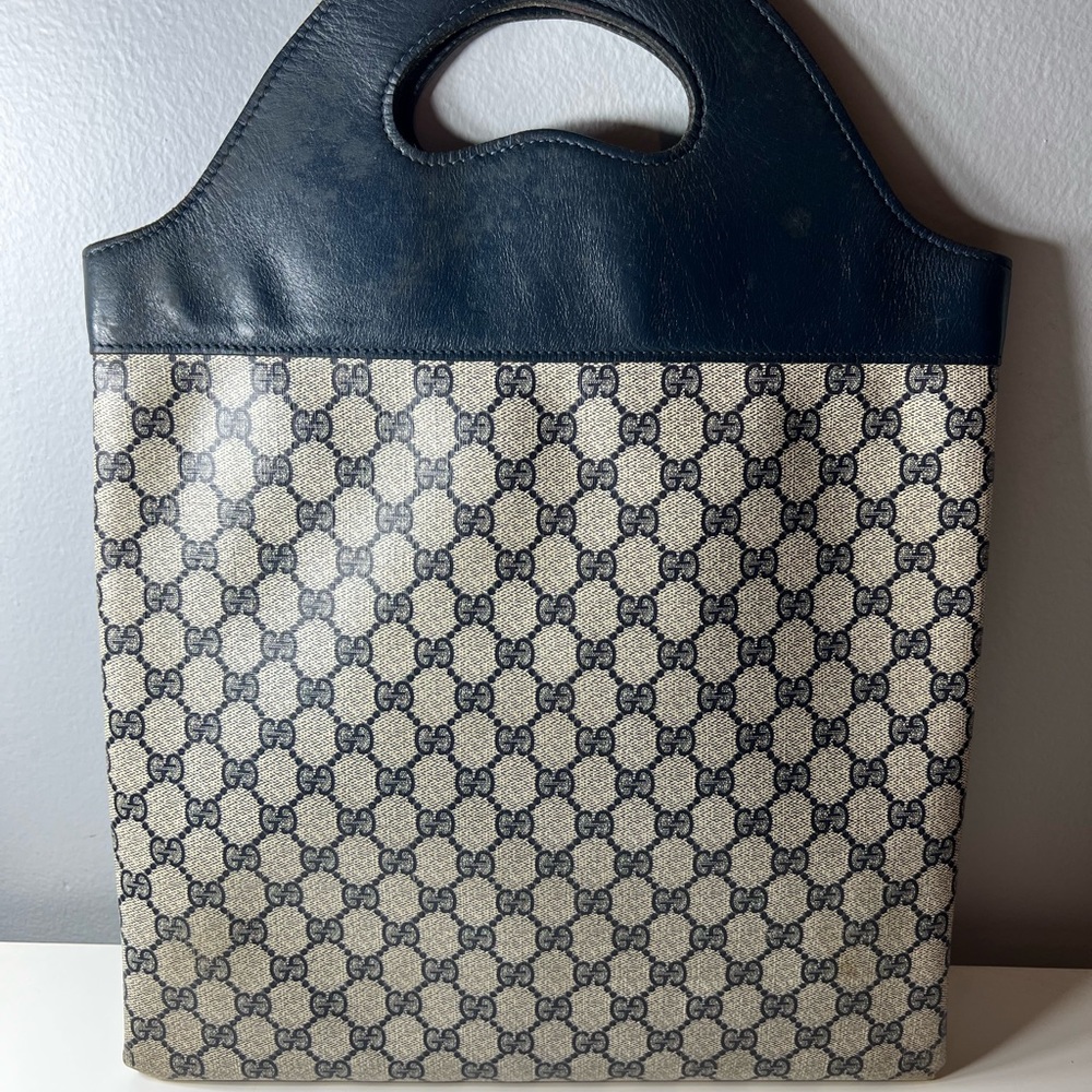 Authentic Vintage Gucci GG Blue‎ Monogram Handbag - Picture 2 of 12